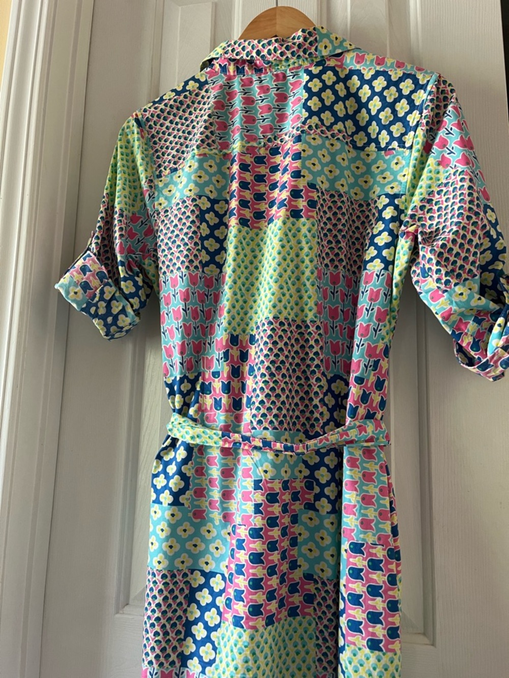 Talbots Multicolor Patchwork Shirt Dress in Pink, Blue, Green & Cream - Picture 3 of 4